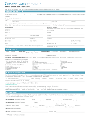 Hawai‘i Pacific University Graduate Admission Application