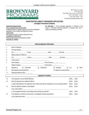 Investigator Liability Insurance Application