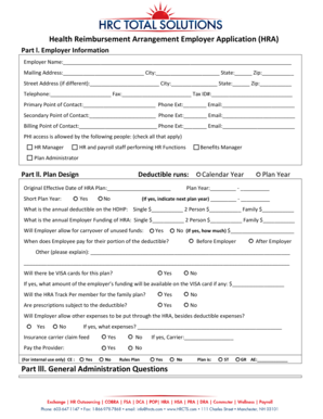 Health Reimbursement Arrangement Employer Application