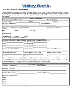 Valley Bank Commercial Loan Application