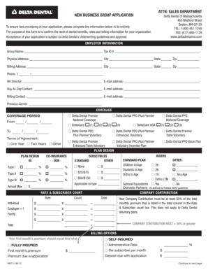 Delta Dental Massachusetts New Business Group Application