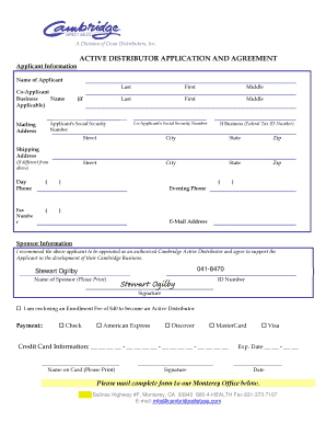 Active Distributor Application and Agreement