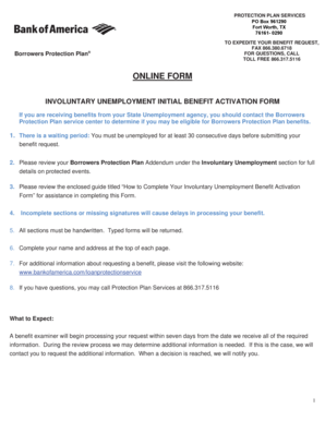 Involuntary Unemployment Benefit Activation Form