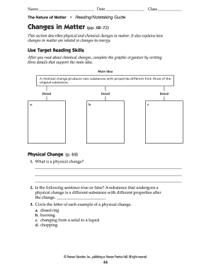 Science Reading Guide: The Nature of Matter