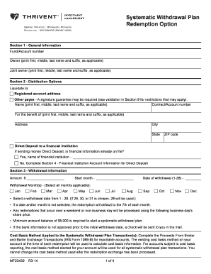 Systematic Withdrawal Plan Redemption Form