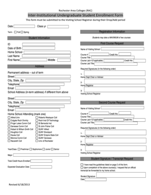Rochester Area Colleges Student Enrollment Form