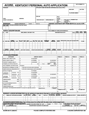 Kentucky Personal Auto Application