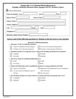 Kentucky Insurance Plans Course Certificate