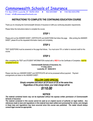 Kentucky Insurance Continuing Education Form