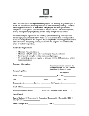 Signature ONE Program Application