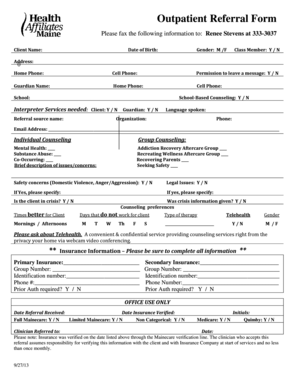 Outpatient Referral Form - Health Affiliates Maine