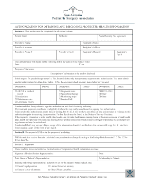 Authorization for Obtaining and Disclosing Protected Health Information
