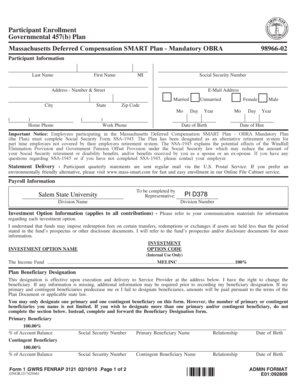 Massachusetts Deferred Compensation SMART Plan Enrollment Form