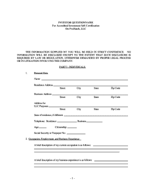 Investor Questionnaire for Accredited Investment