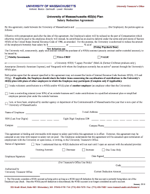 University of Massachusetts 403(b) Salary Reduction Agreement