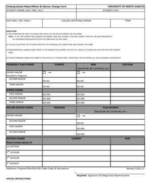Undergraduate Major/Minor & Advisor Change Form