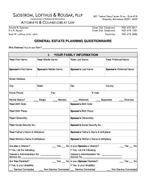 General Estate Planning Questionnaire