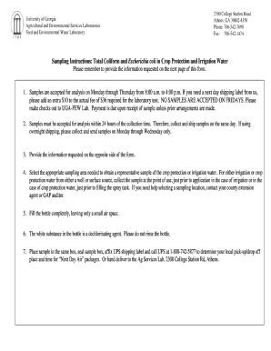 Submission Form for Total Coliform and E. coli in Water