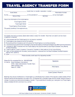Royal Caribbean Travel Agency Transfer Form