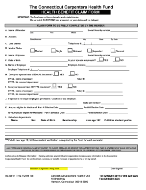 Connecticut Carpenters Health Fund Claim Form