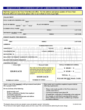 Request for Certified Copy of Birth Record