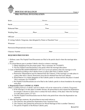 Catholic Pre-Nuptial Investigation Form