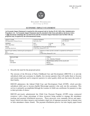 Mississippi Economic Impact Statement Form 003