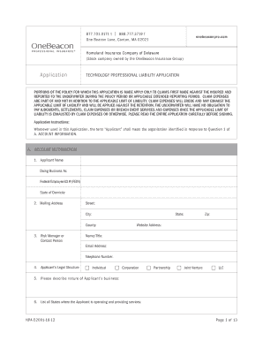 Technology Professional Liability Application