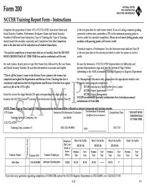 NCCER Training Report Form