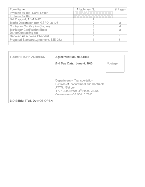 Form Name Attachment No # Pages Invitation for Bid- Cover Letter ...