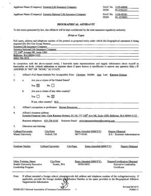 Biographical Affidavit for Insurance Licensing