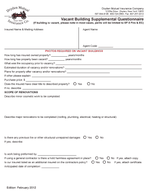 Vacant Building Supplemental Questionnaire