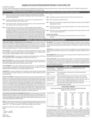 Household Application for Free and Reduced Price Meals