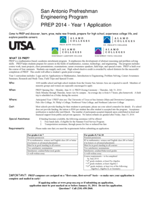 San Antonio Prefreshman Engineering Program Application