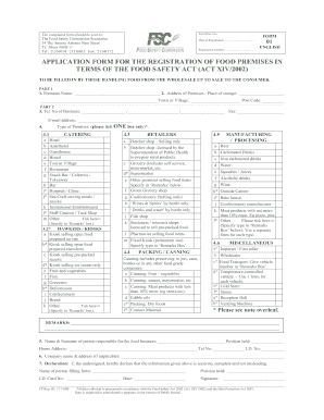 Food Premises Registration Application Form