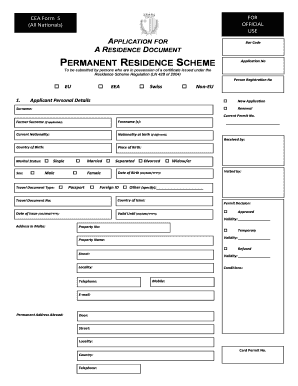 Malta Permanent Residence Application Form
