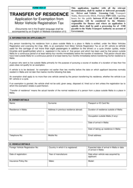 Malta Motor Vehicle Registration Tax Exemption Application