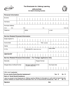 Application for Adult & Evening Courses