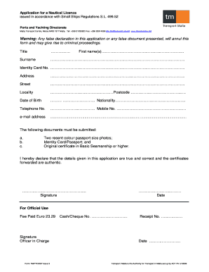 Application for a Nautical Licence