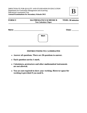 Form 5 Mathematics Exam Scheme B
