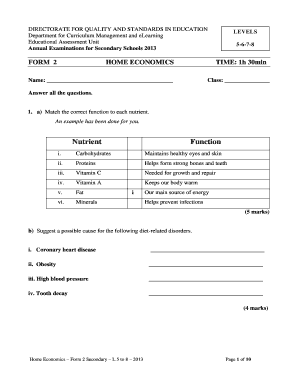 Home Economics Form 2 Annual Examinations 2013