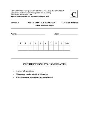 Malta Secondary School Mathematics Exam 2013