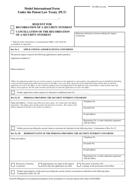Request for Recordation/Cancellation of a Security Interest