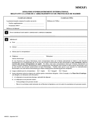 Formulaire de demande d’enregistrement international MM3