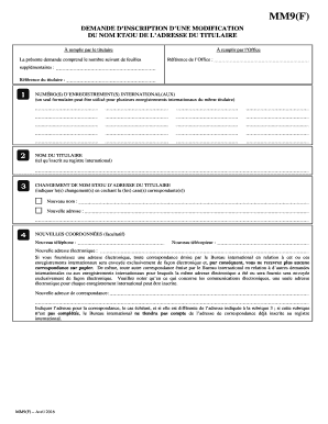 DEMANDE D’INSCRIPTION D’UNE MODIFICATION DU NOM ET/OU DE L’ADRESSE DU TITULAIRE