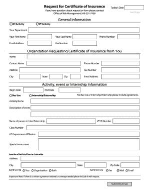 Certificate of Insurance Request Form