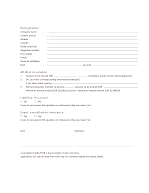 Amsterdam RAI Exhibition Insurance Application