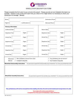 Wheelchair Description Form