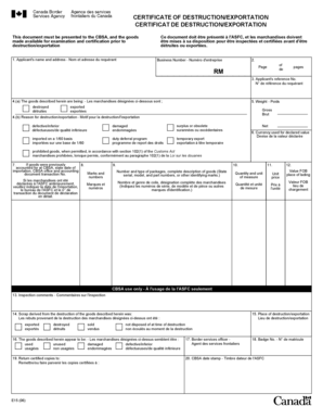 Certificate of Destruction/Exportation
