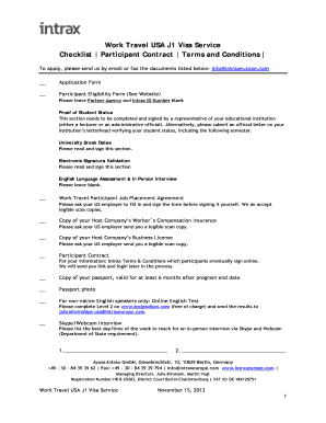 Work Travel USA J1 Visa Service Participant Contract